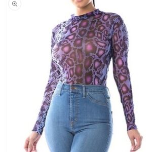 Bodysuit Sheer & Mesh fabric - Multi color snake skin print / New no tags